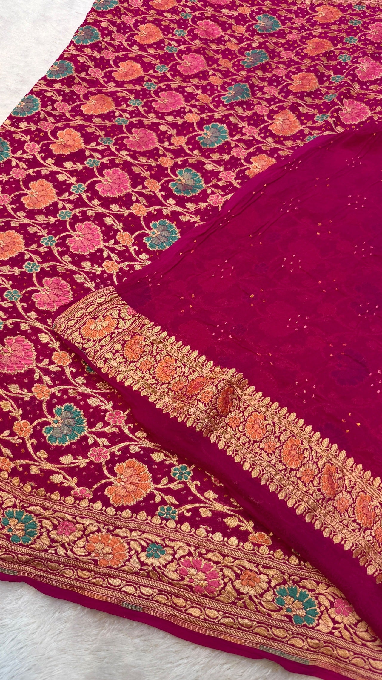 Exclusive Handwoven Original Neemzari Bandhani Saree (C)