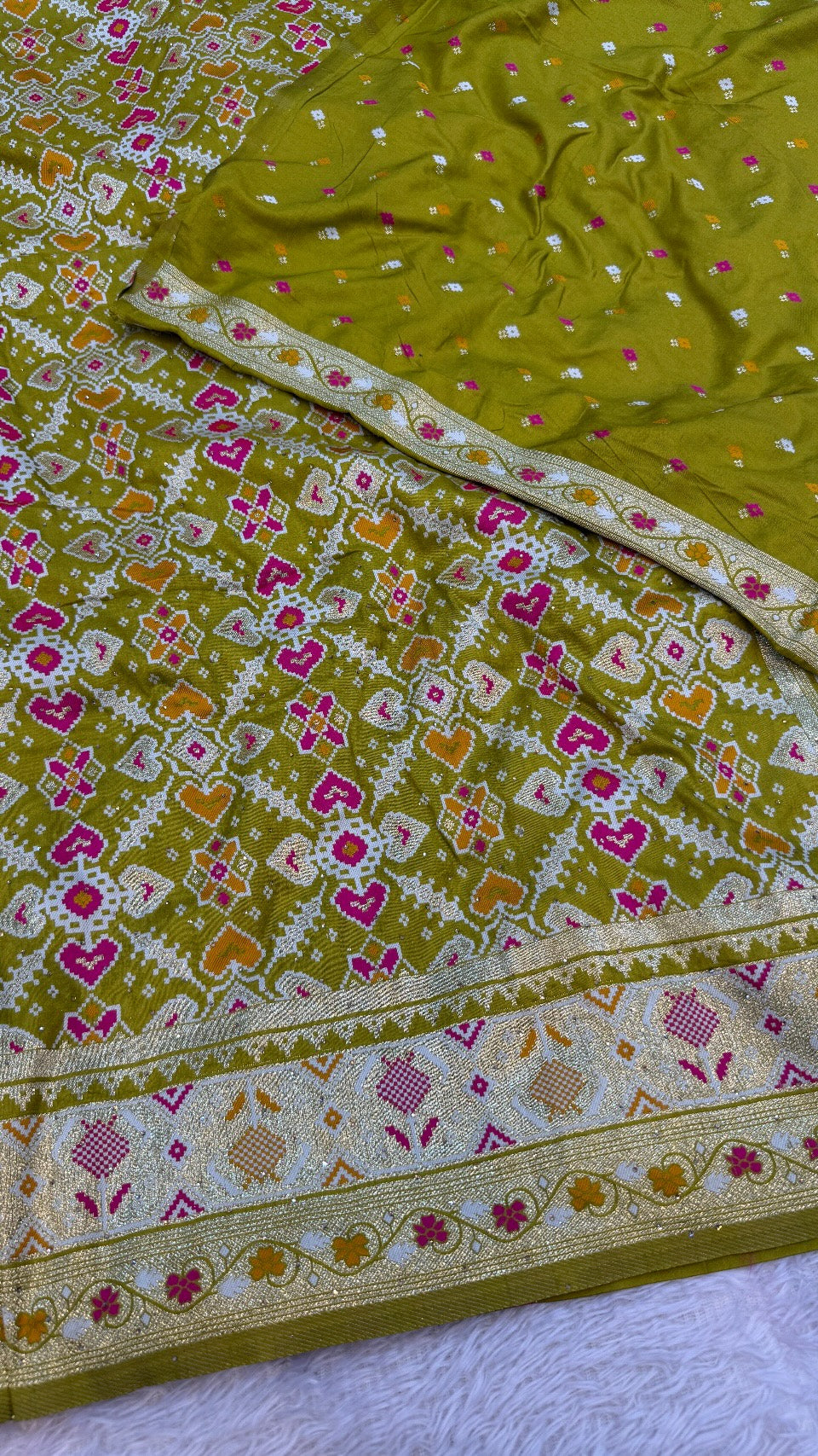 Patola Saree With Siroski Work - Trending Lime