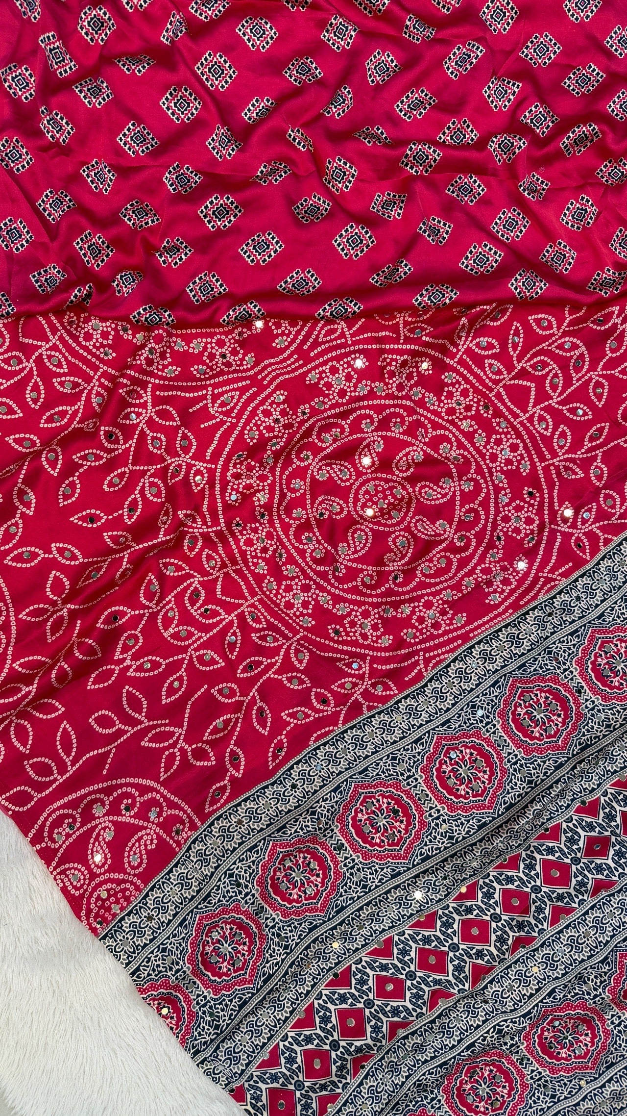 Bandhani Ajrakh With 500+ Real Mirror Saree Vol.02