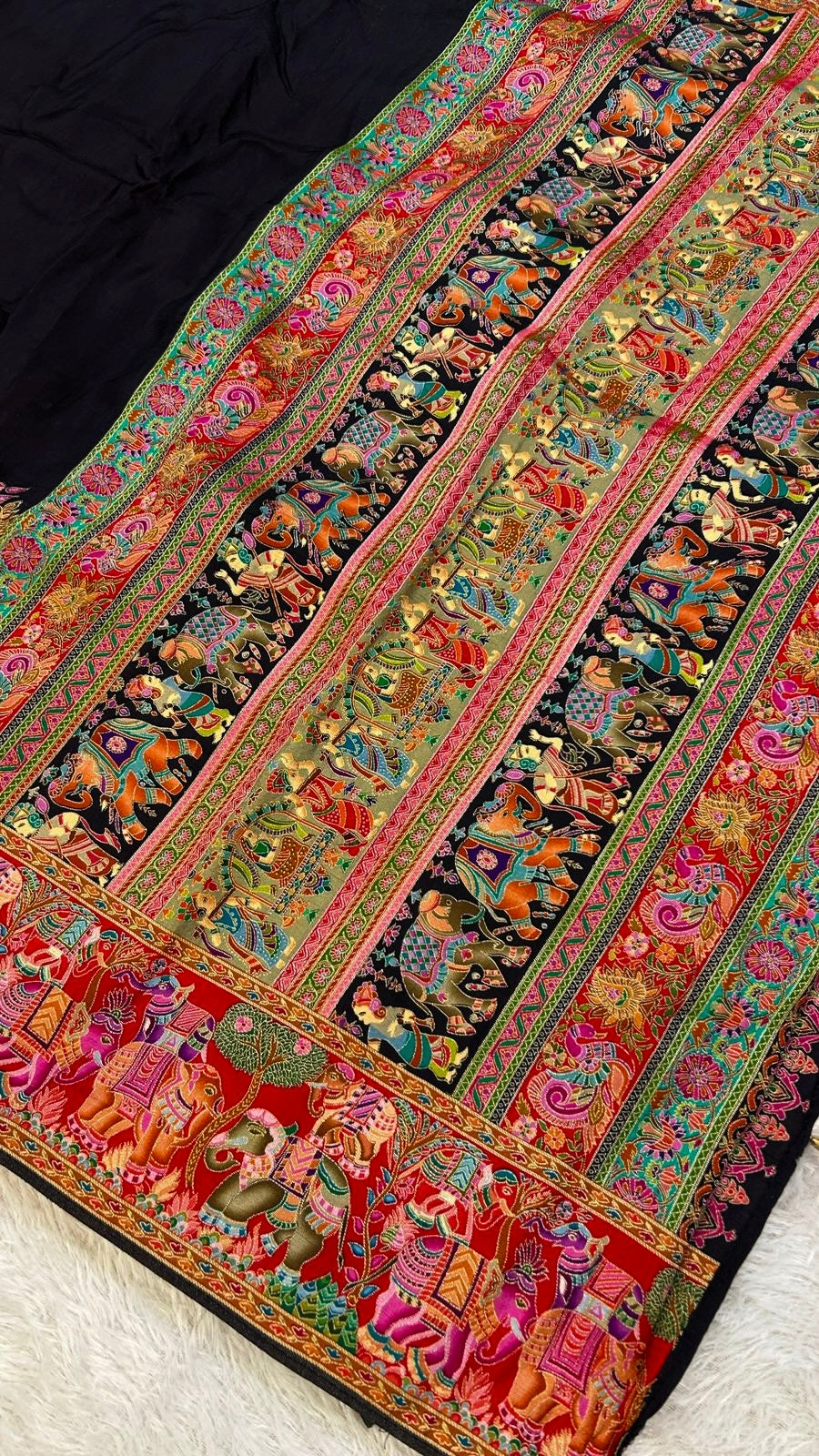 Pure Hand Weaving Kalamkari Saree (Black Gala)