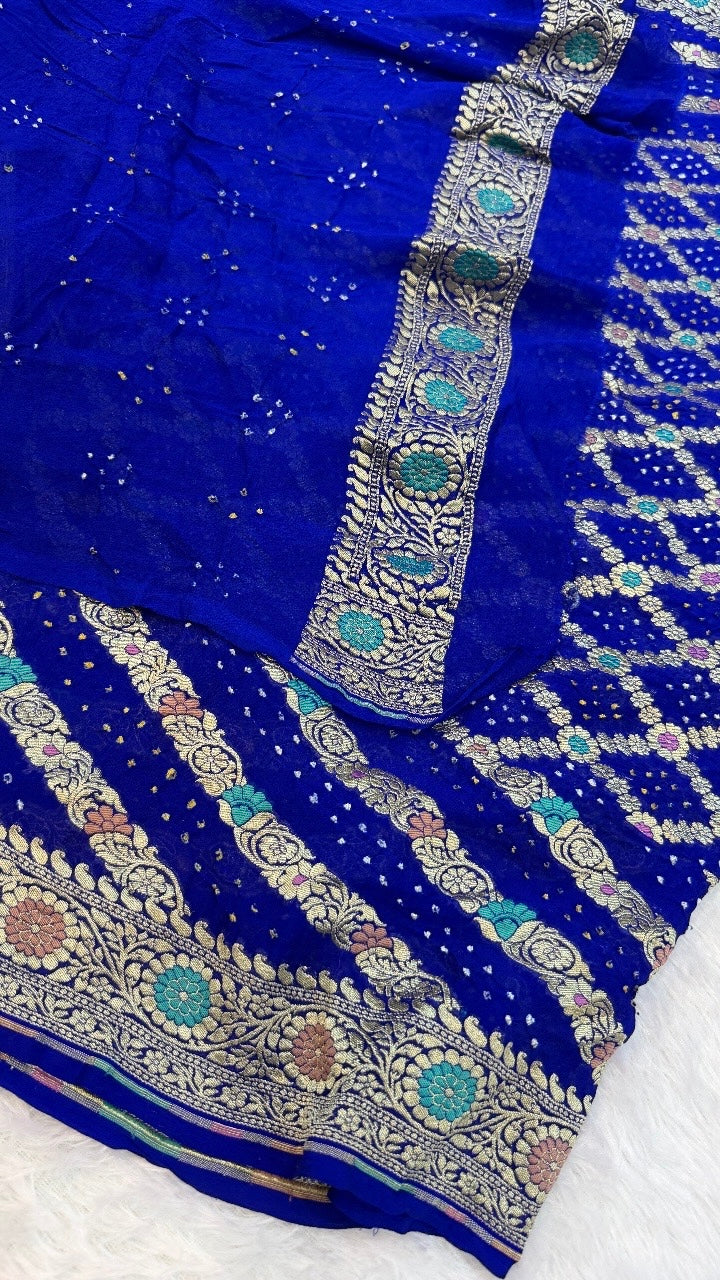 Exclusive Handwoven Original Neemzari Bandhani Saree (G)