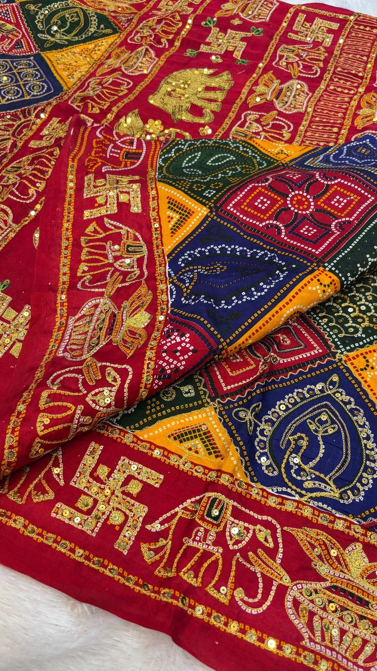 SvarṇaVastra :- Vintage Sequence Work Saree (Red)