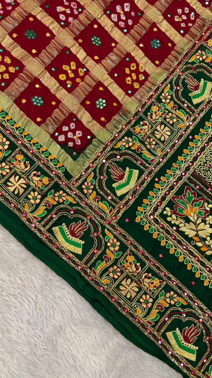Traditional Gharchola Saree (845 Green Maroon)