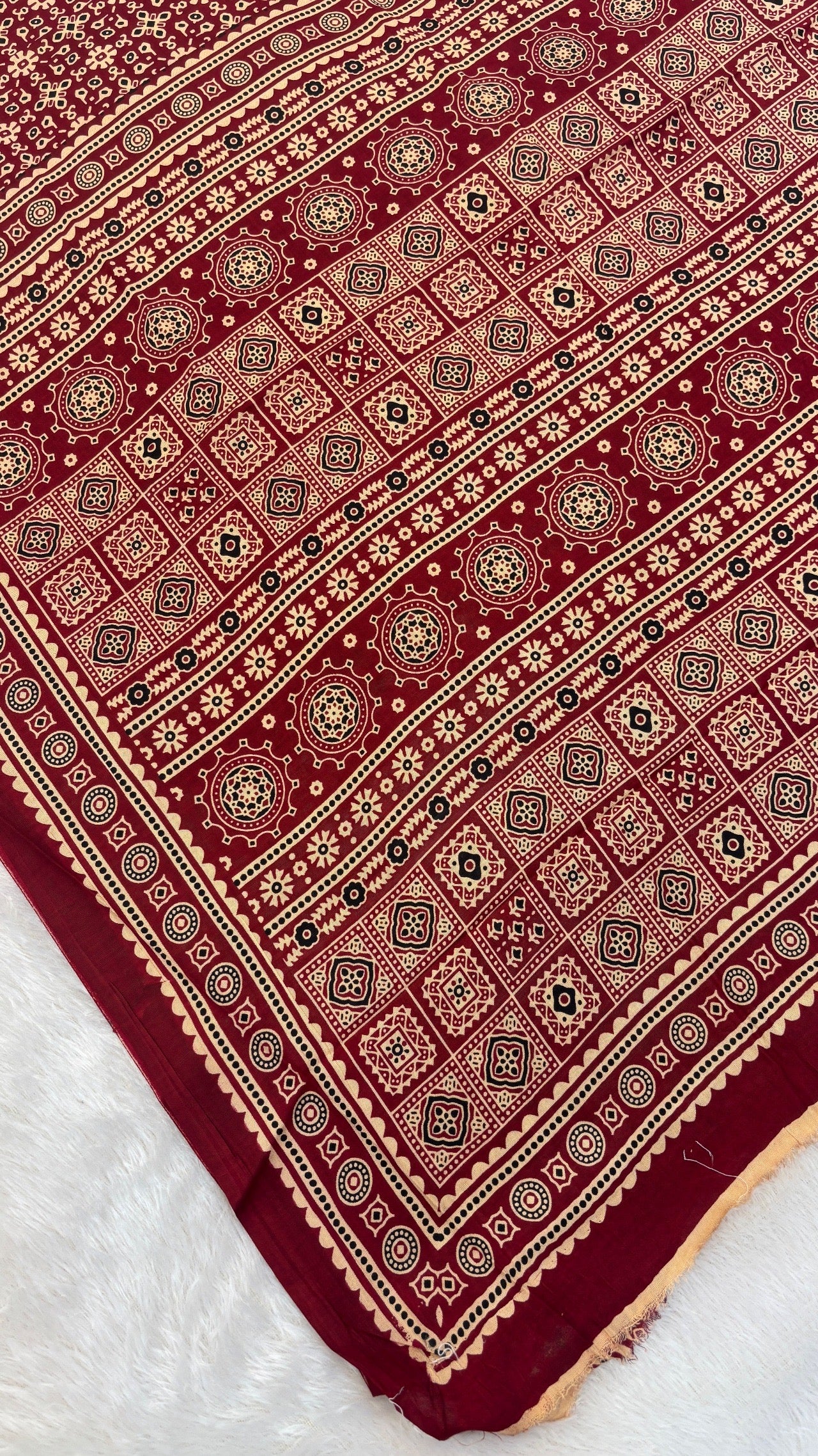 Vintage Ajrakh Bandhej Saree (Rayon Silk)