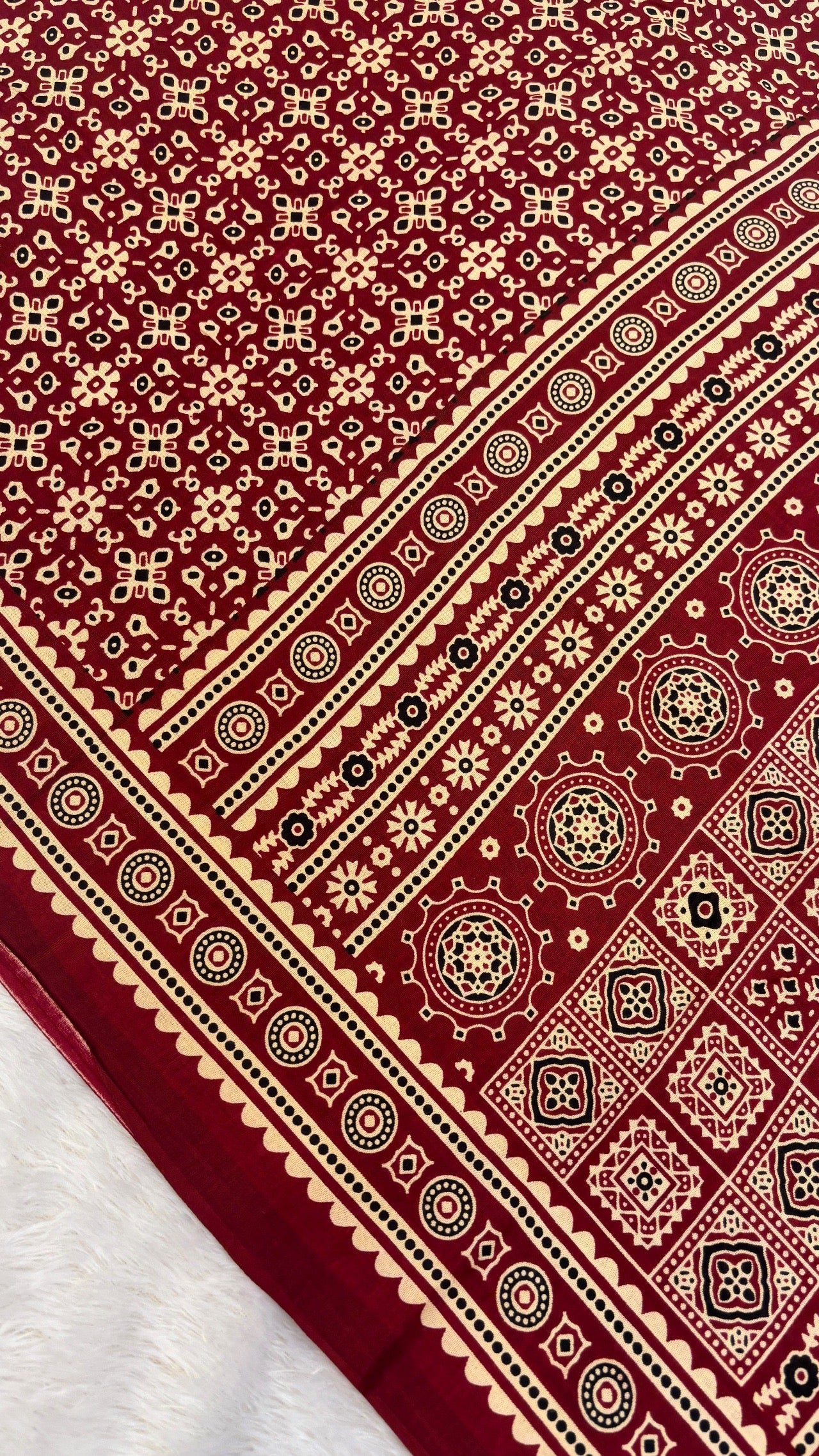 Vintage Ajrakh Bandhej Saree (Rayon Silk)