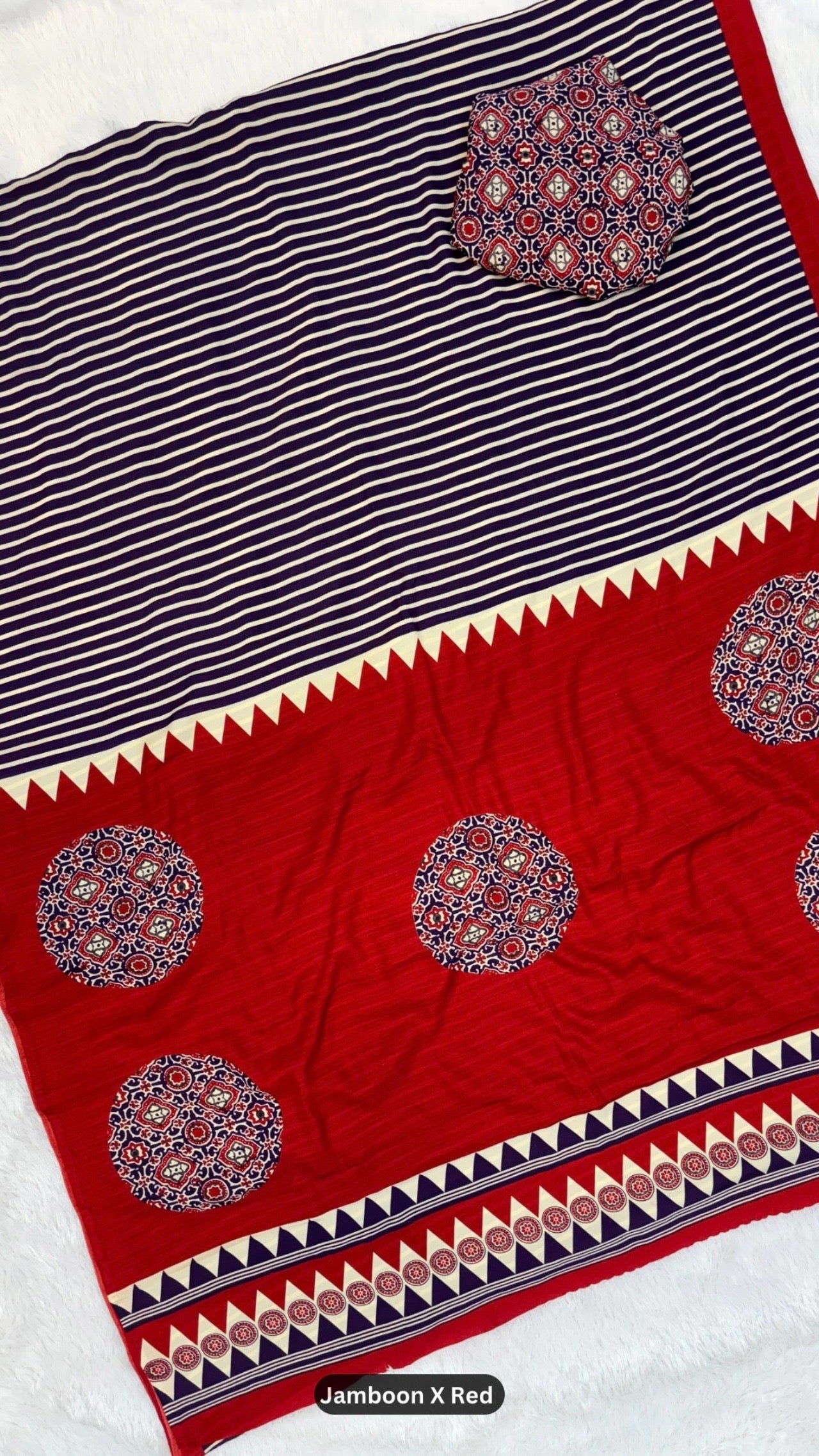 New Ajrakh Strips Crap Silk Saree