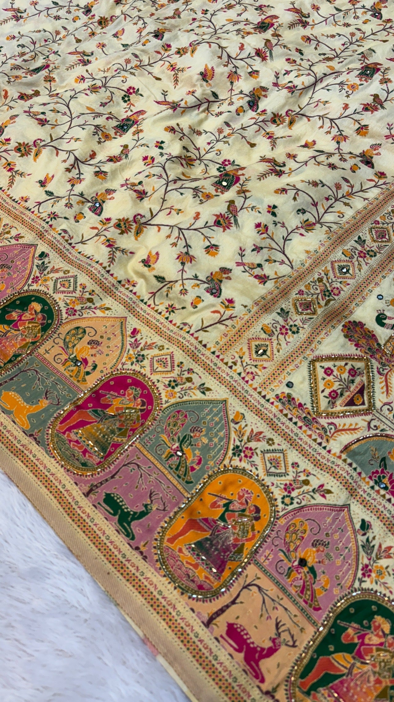 Rajwadi Pashmina Silk Saree Handwork Saree