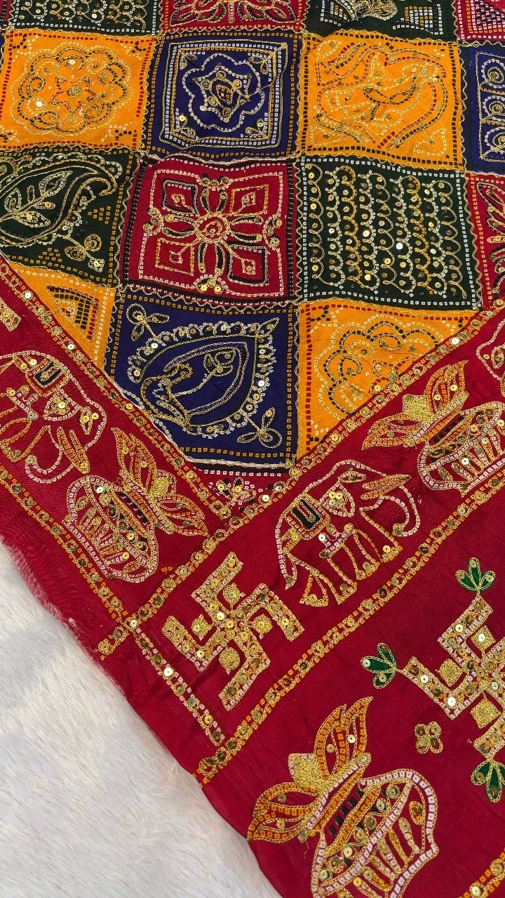 SvarṇaVastra :- Vintage Sequence Work Saree (Red)