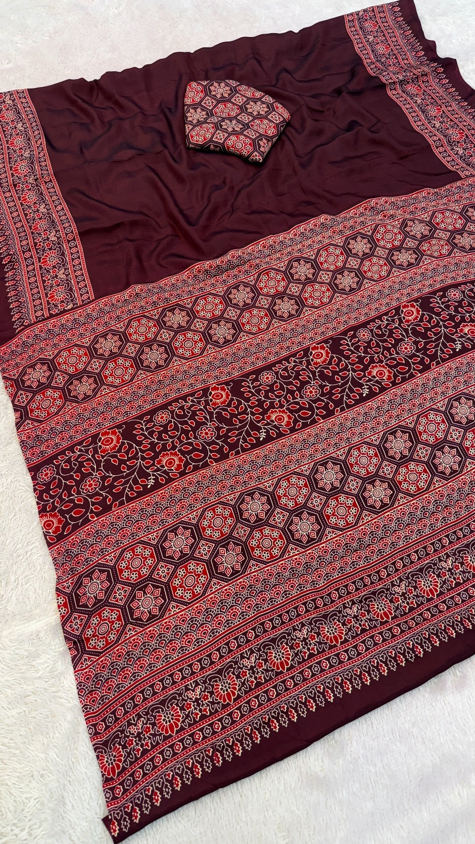 Plain Ajrakh Kalamkari Saree Vol.2