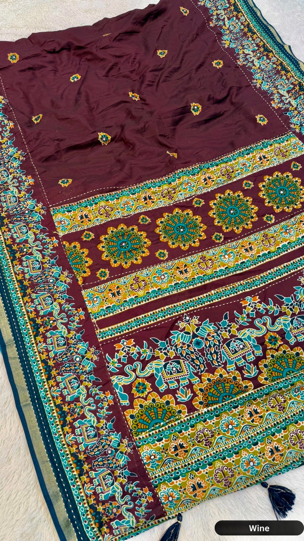 Plain Kalamkari Mul Cotten Mirror Work Saree SD VOL.2