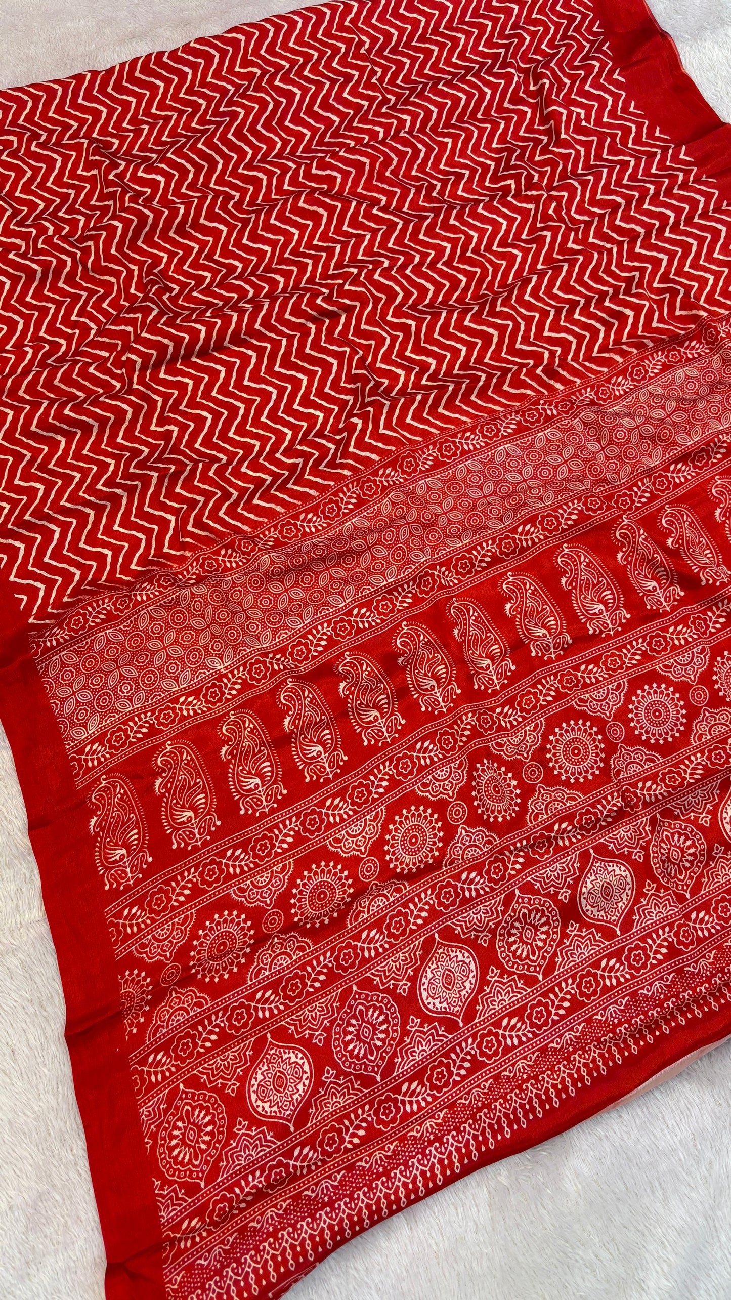 Ajrakh Lehariya Semi Crap Saree