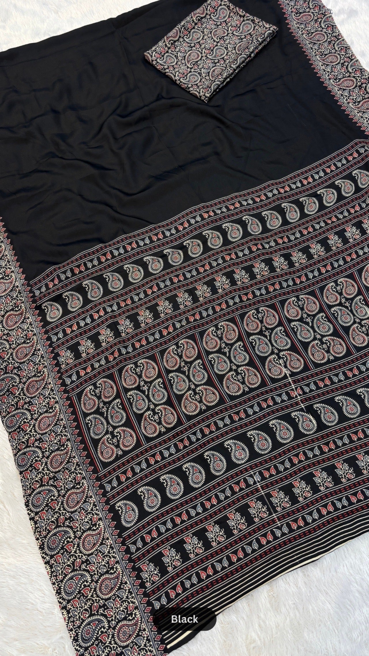 Plain Ajrakh Kalamkari Saree