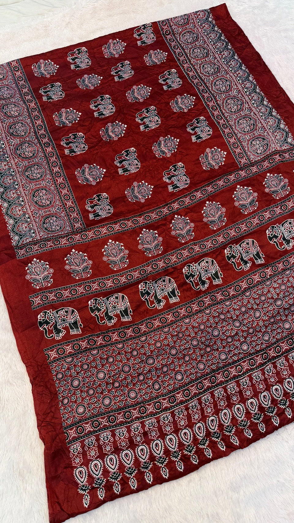 Airawar Ajrakh Crush Saree