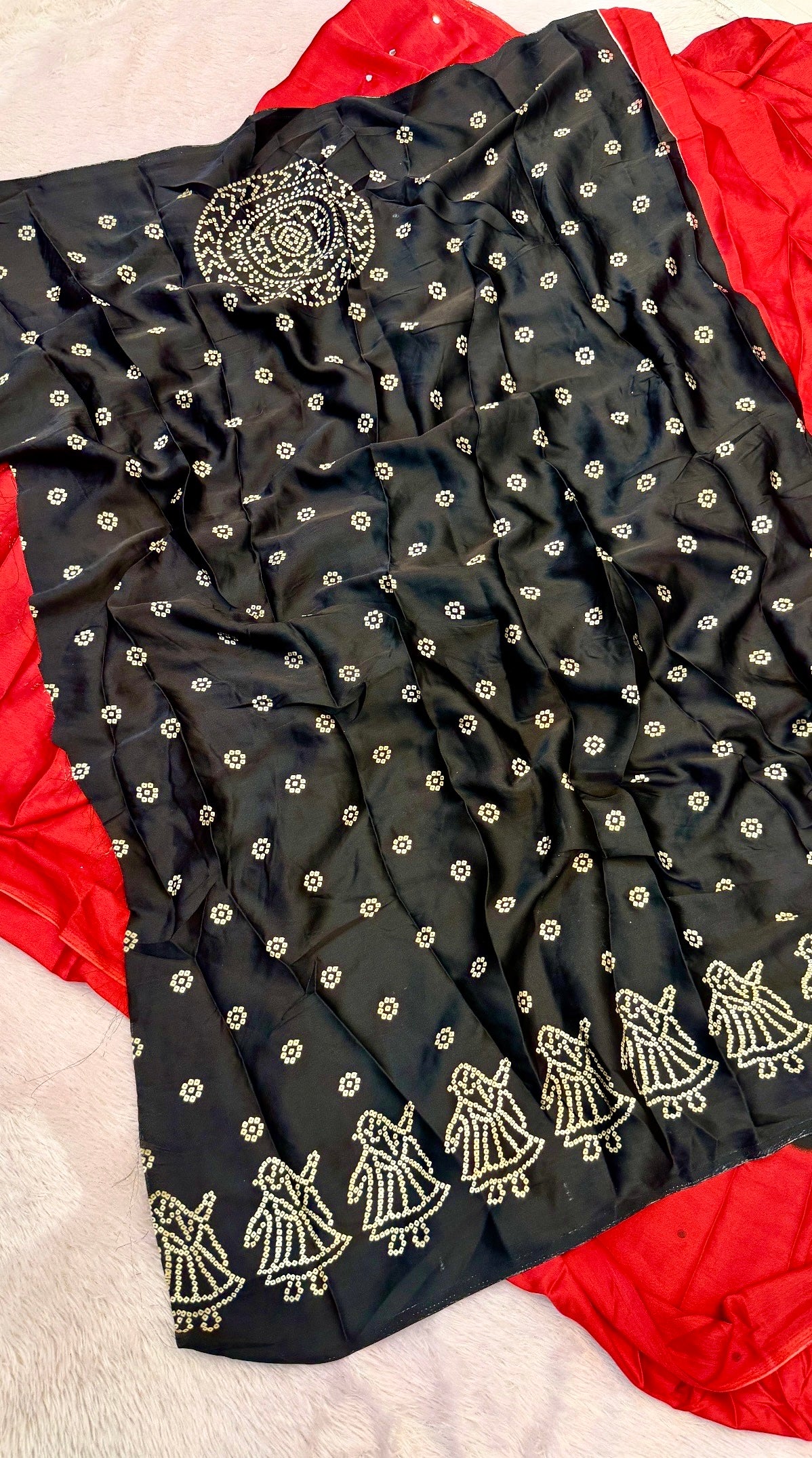 Kasumbo Ajrakh 500+ Real Mirror Saree (Red)