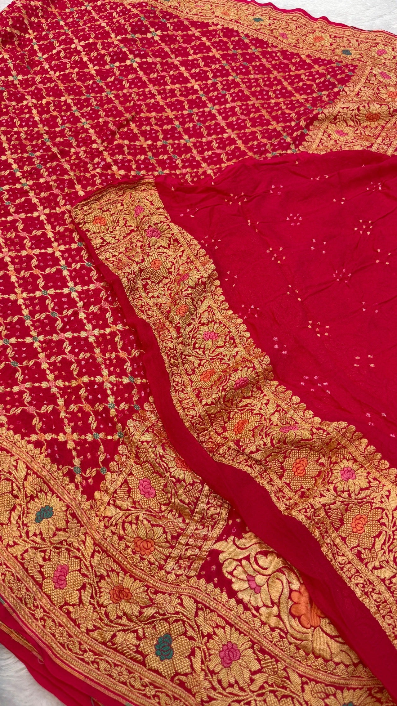 Exclusive Handwoven Original Neemzari Bandhani Saree (E)