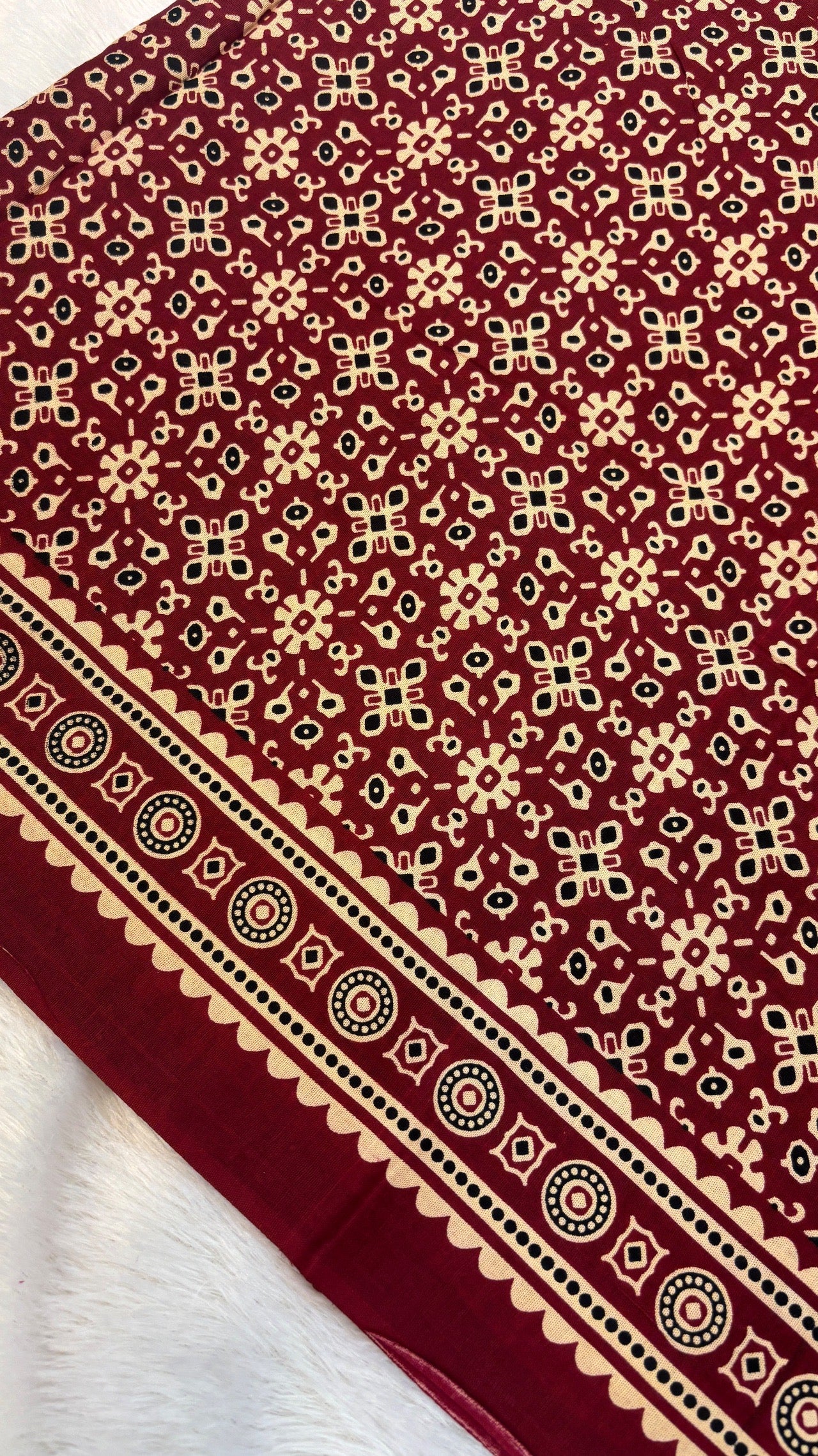 Vintage Ajrakh Bandhej Saree (Rayon Silk)