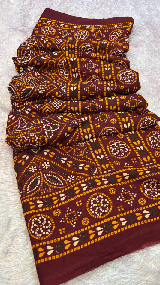Vintage Bandhej Gharchola Saree (Rayon Silk)