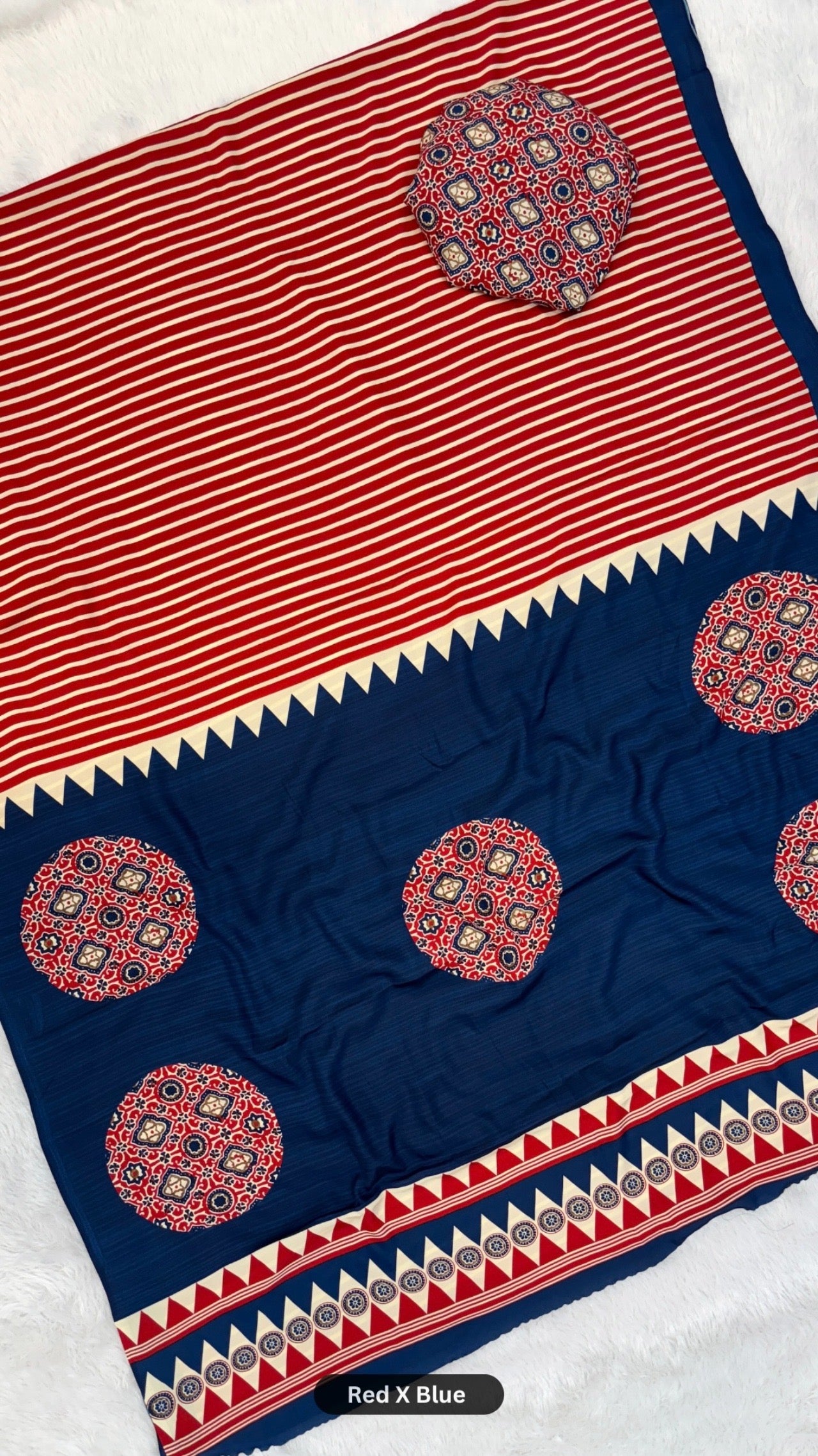 New Ajrakh Strips Crap Silk Saree