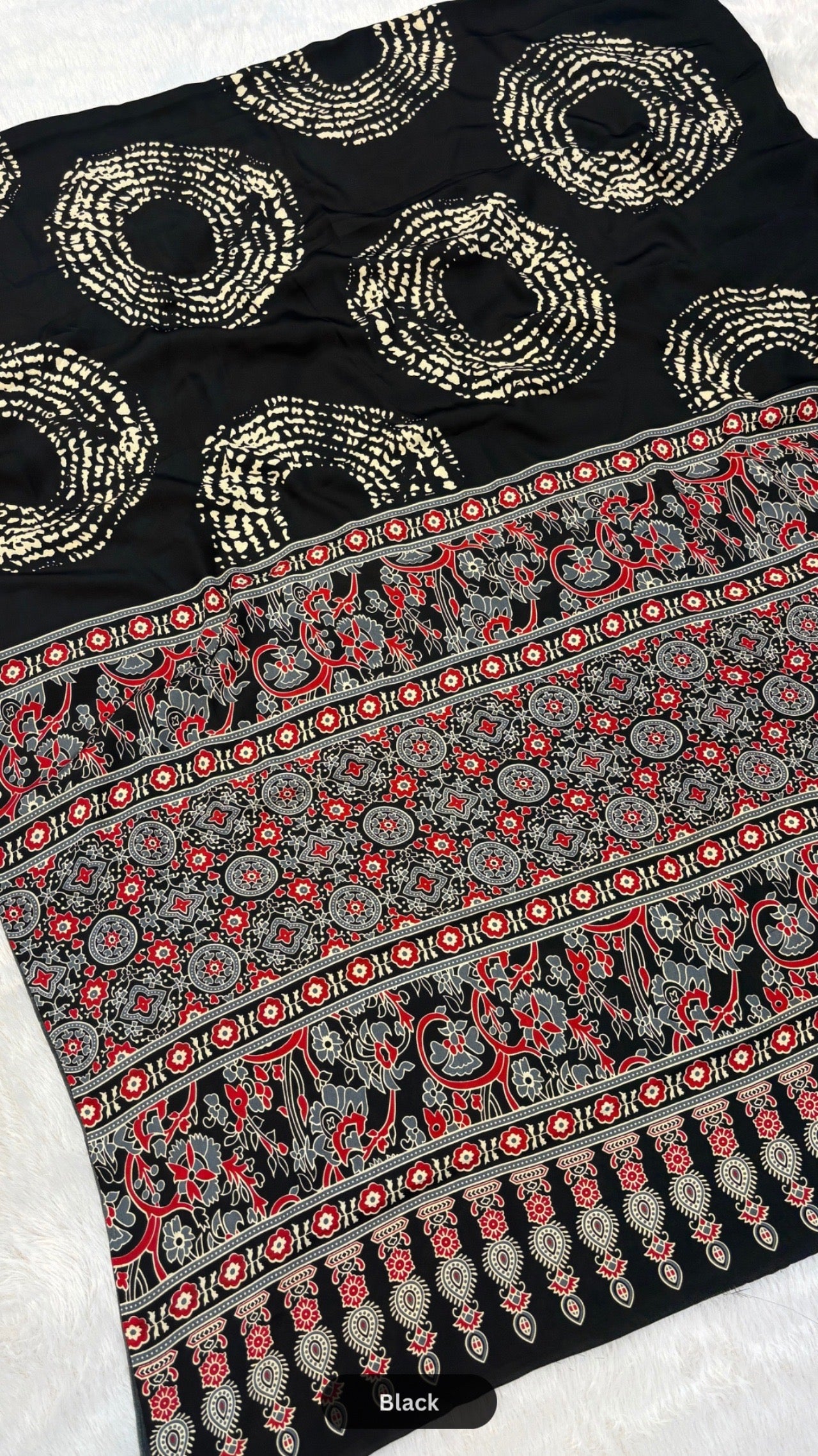 Shibori x Ajrakh Crap Silk Saree