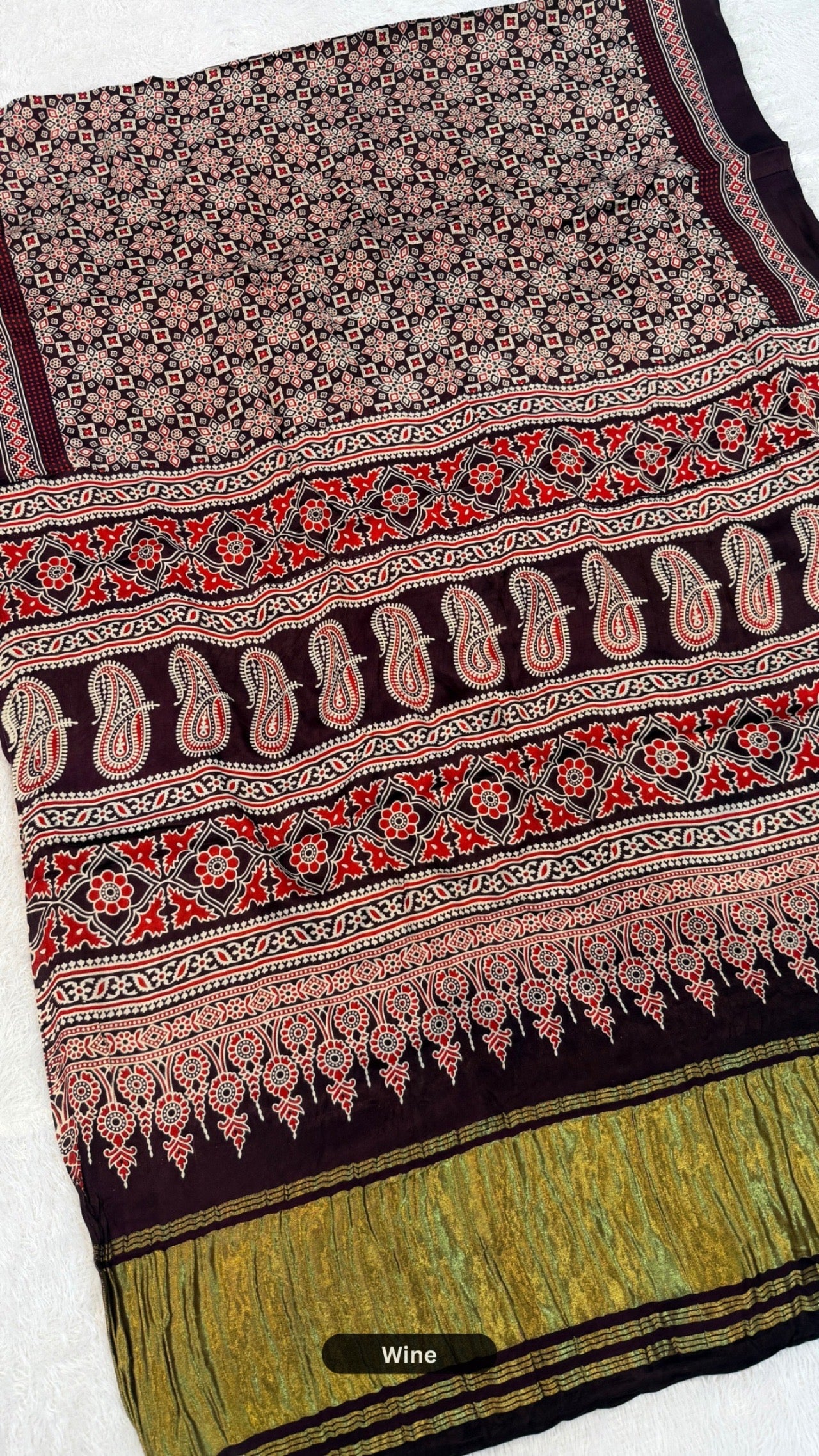 Ajrakhno Abhushan - Pure Modal Silk Ajrakh Saree with Lagadi Patta