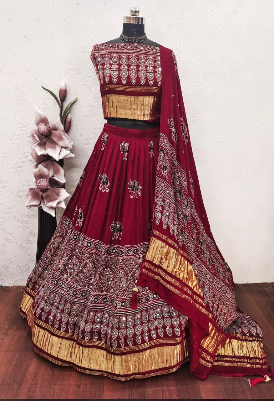 Royal Ajrakh Mirror Work Lehenga Choli Set