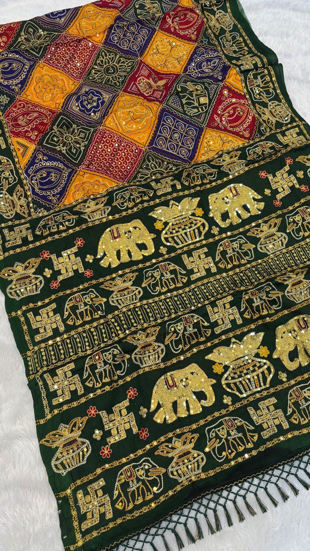 SvarṇaVastra :- Vintage Sequence Work Saree (Green)