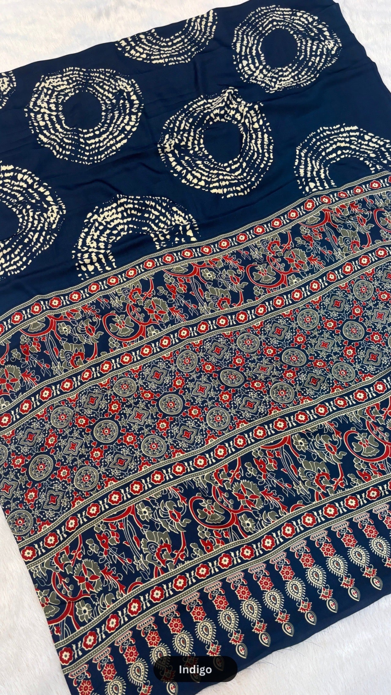 Shibori x Ajrakh Crap Silk Saree