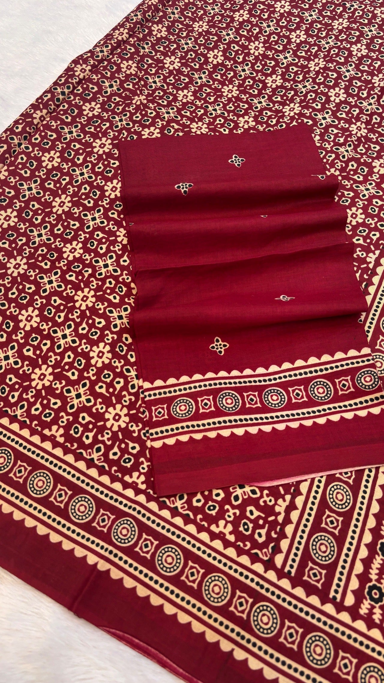Vintage Ajrakh Bandhej Saree (Rayon Silk)