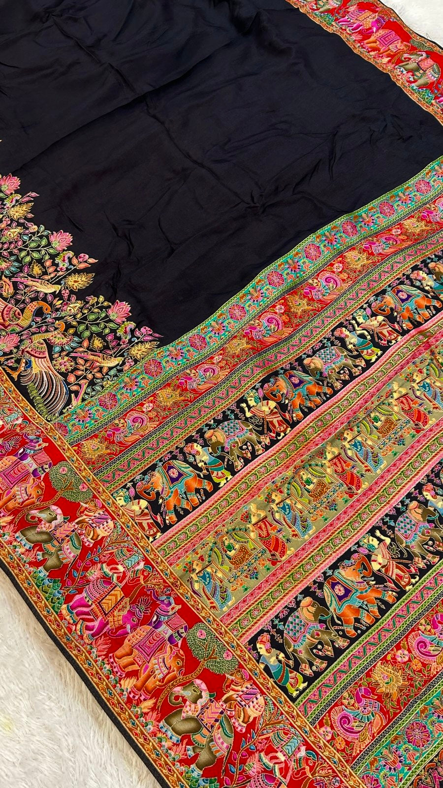 Pure Hand Weaving Kalamkari Saree (Black Gala)