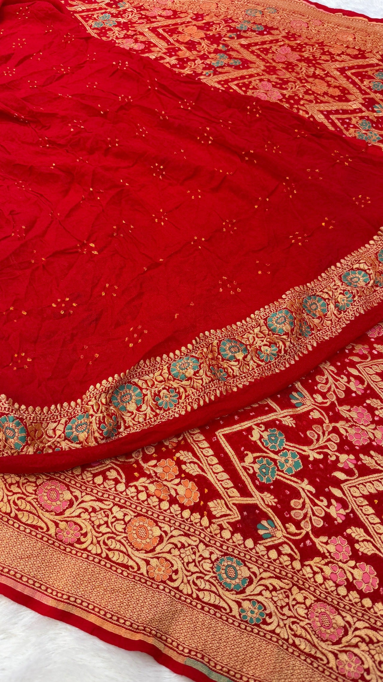 Exclusive Handwoven Original Neemzari Bandhani Saree (A)