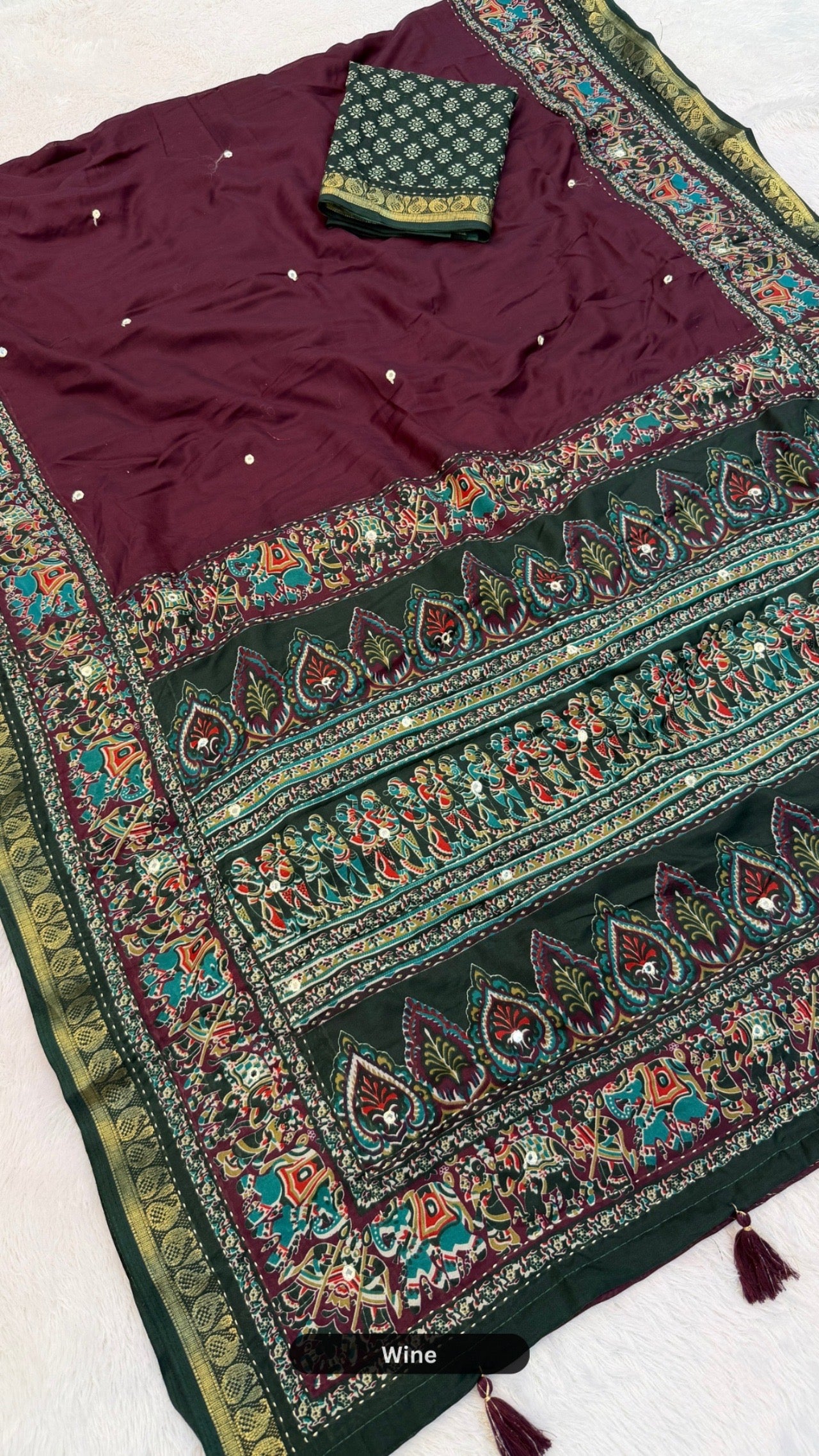 Plain Kalamkari Mul Cotten Mirror Work Saree SD