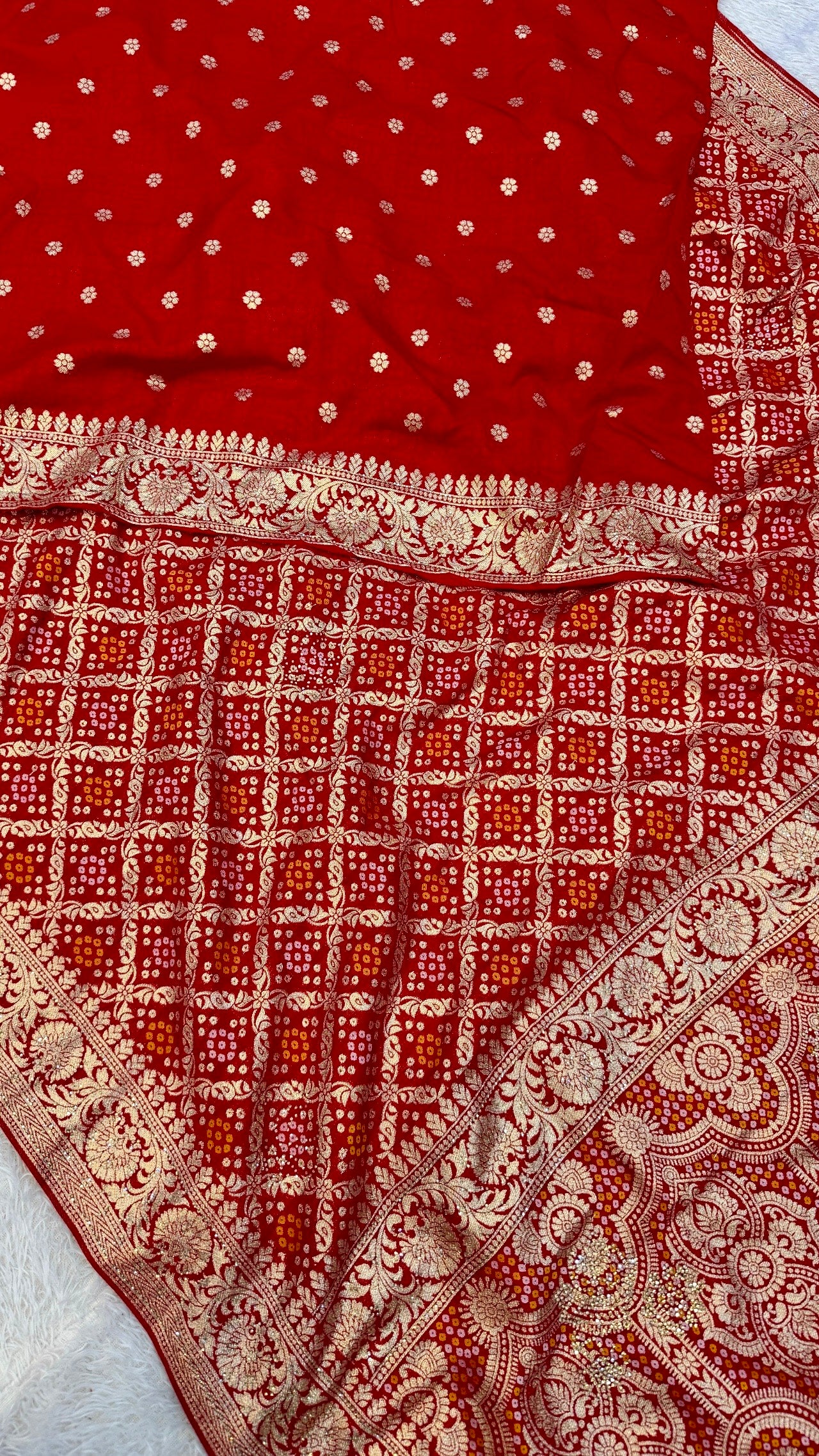 Georgette Bandhej Saree with Real Siroski Work