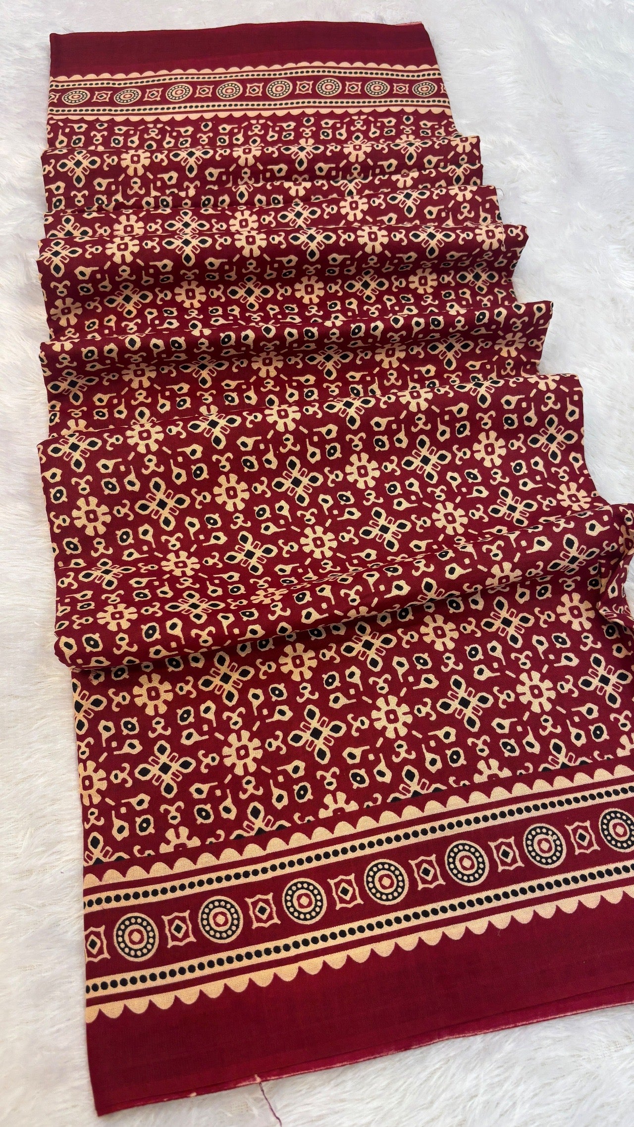 Vintage Ajrakh Bandhej Saree (Rayon Silk)
