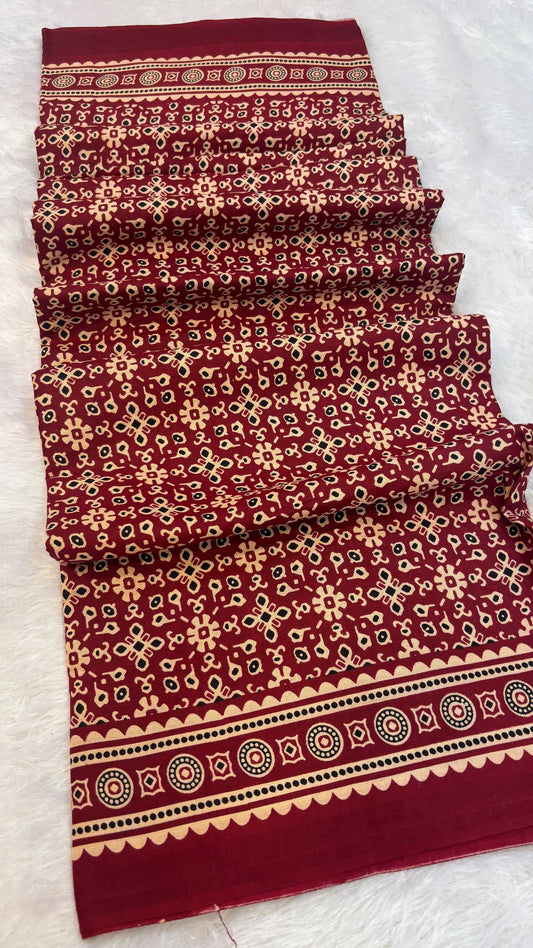 Vintage Ajrakh Bandhej Saree (Rayon Silk)