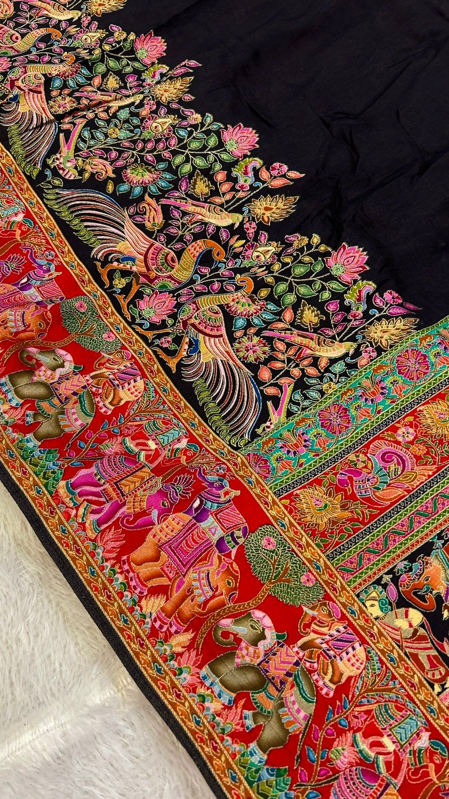 Pure Hand Weaving Kalamkari Saree (Black Gala)