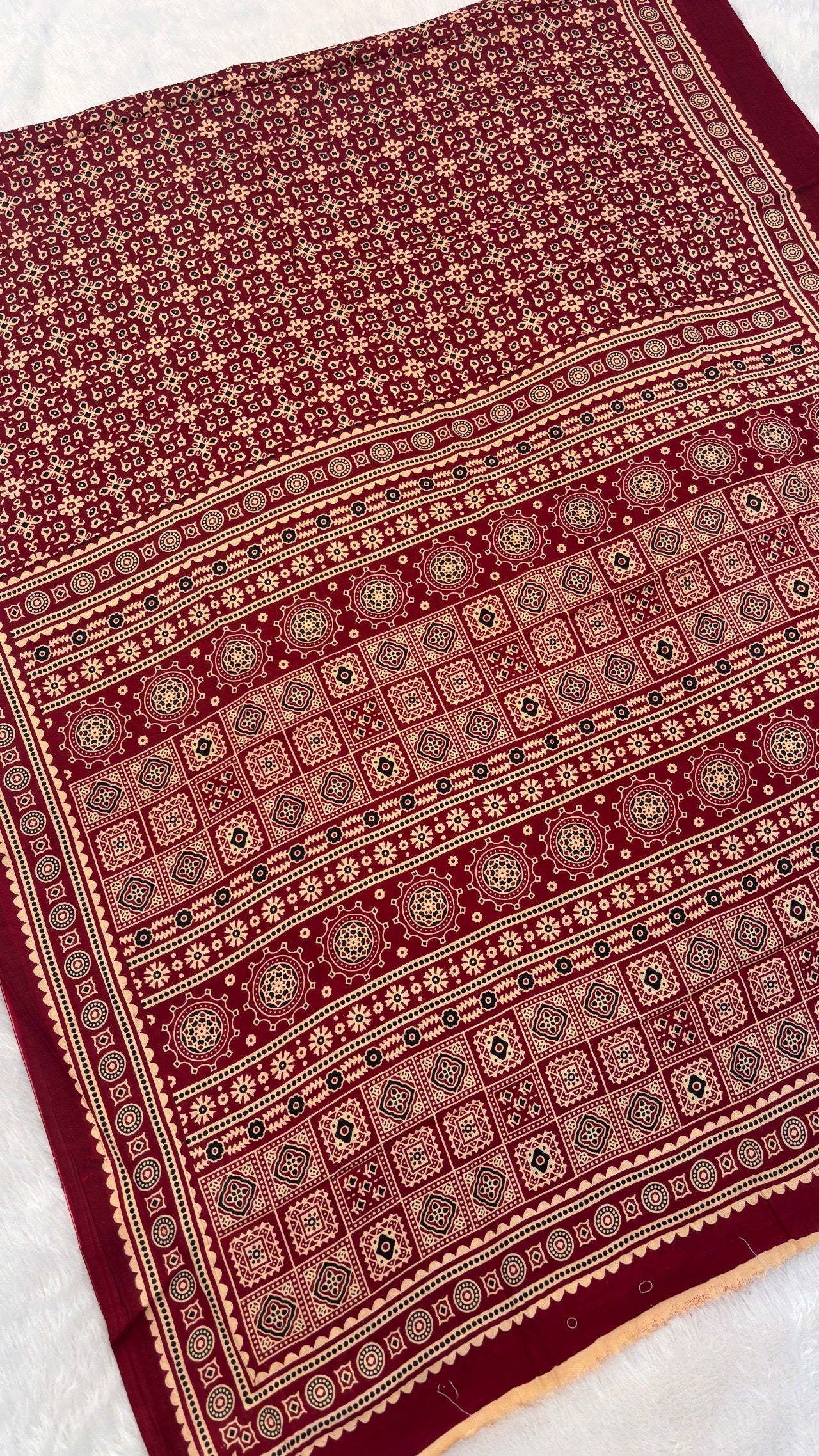 Vintage Ajrakh Bandhej Saree (Rayon Silk)