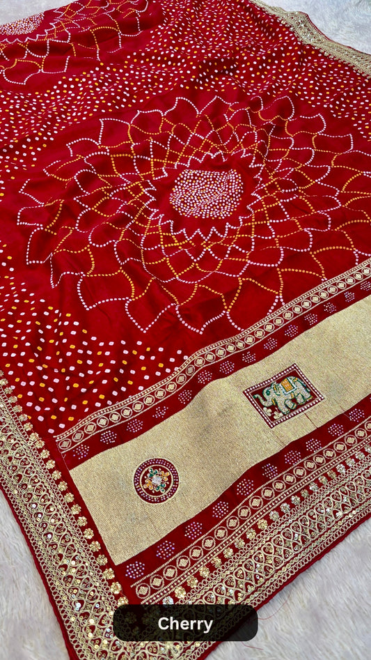 Wedding Special Rajwadi Bandhani Saree (Heavy Blouse)