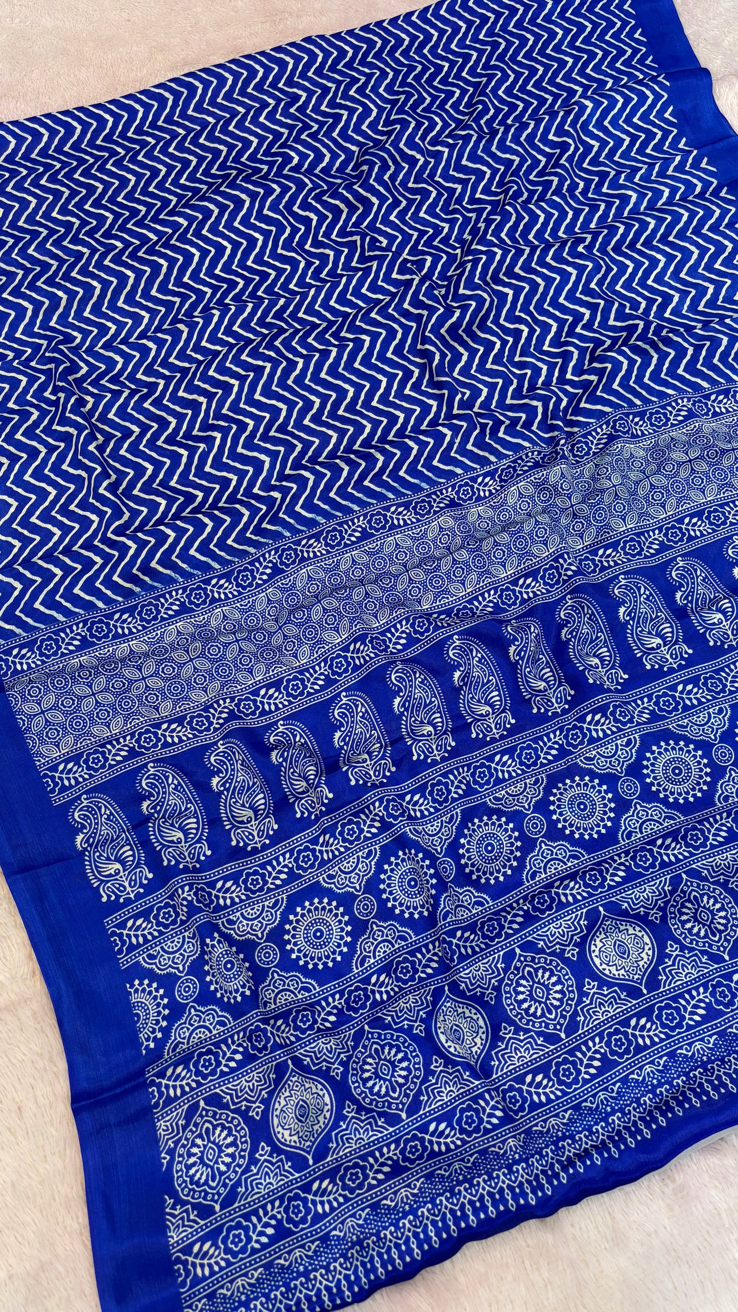 Ajrakh Lehariya Semi Crap Saree