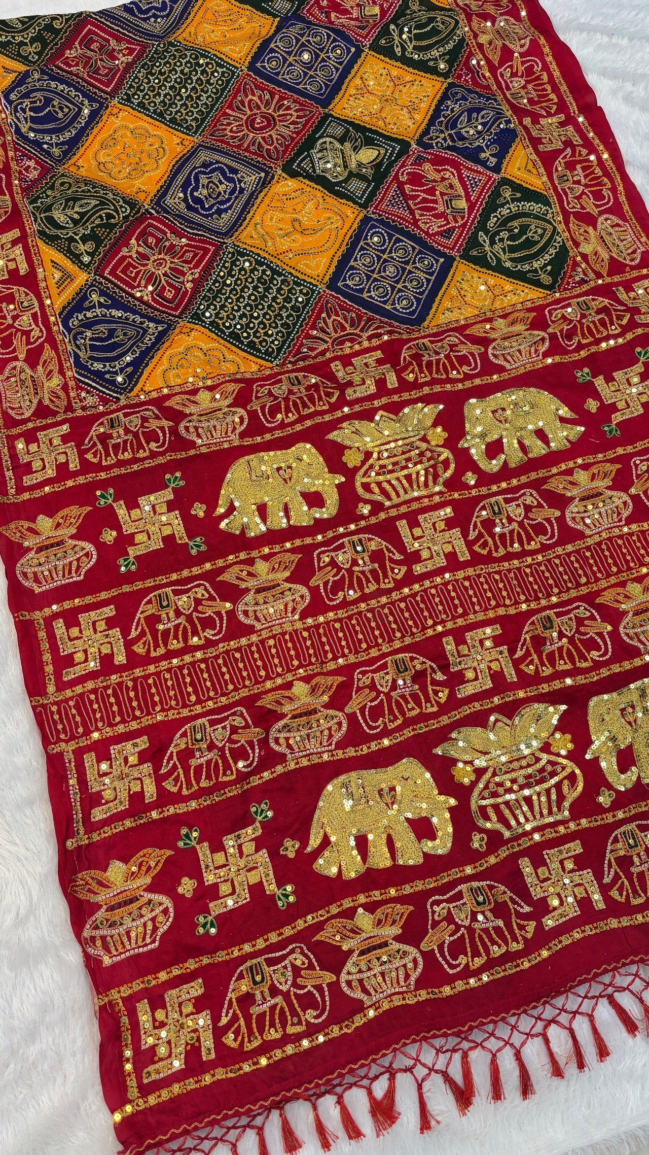SvarṇaVastra :- Vintage Sequence Work Saree (Red)