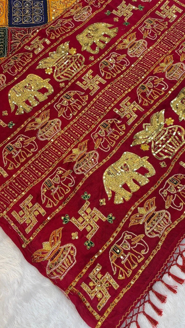 SvarṇaVastra :- Vintage Sequence Work Saree (Red)