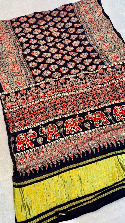 Handblock Ajrakh Mirror Saree Vol.2 (500+ Real Mirror)