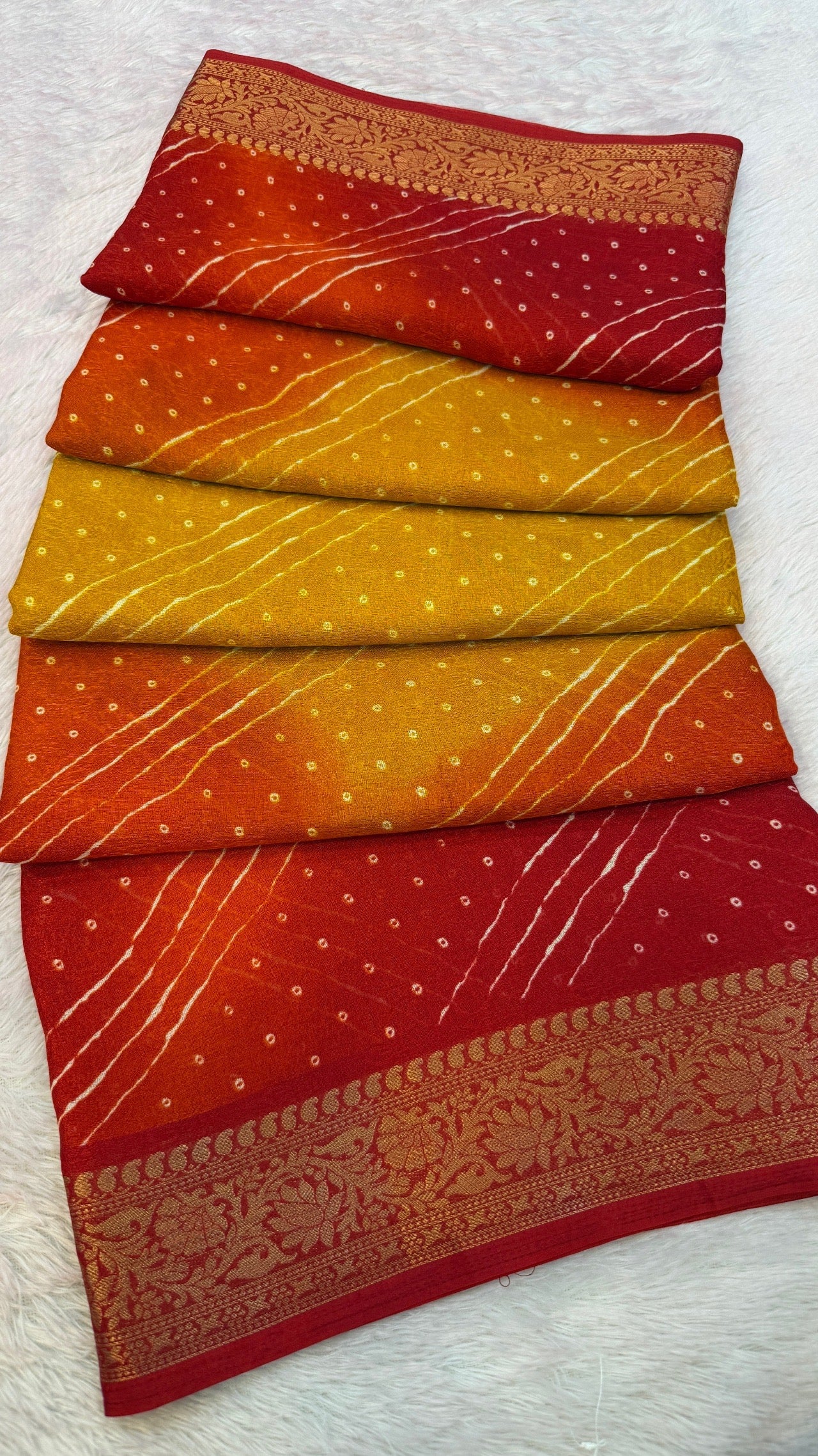 Chiffon Multi Lehariya Saree - Festive Special