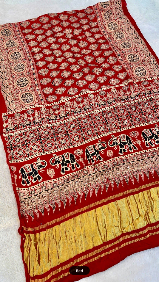 Handblock Ajrakh Mirror Saree Vol.2 (500+ Real Mirror)