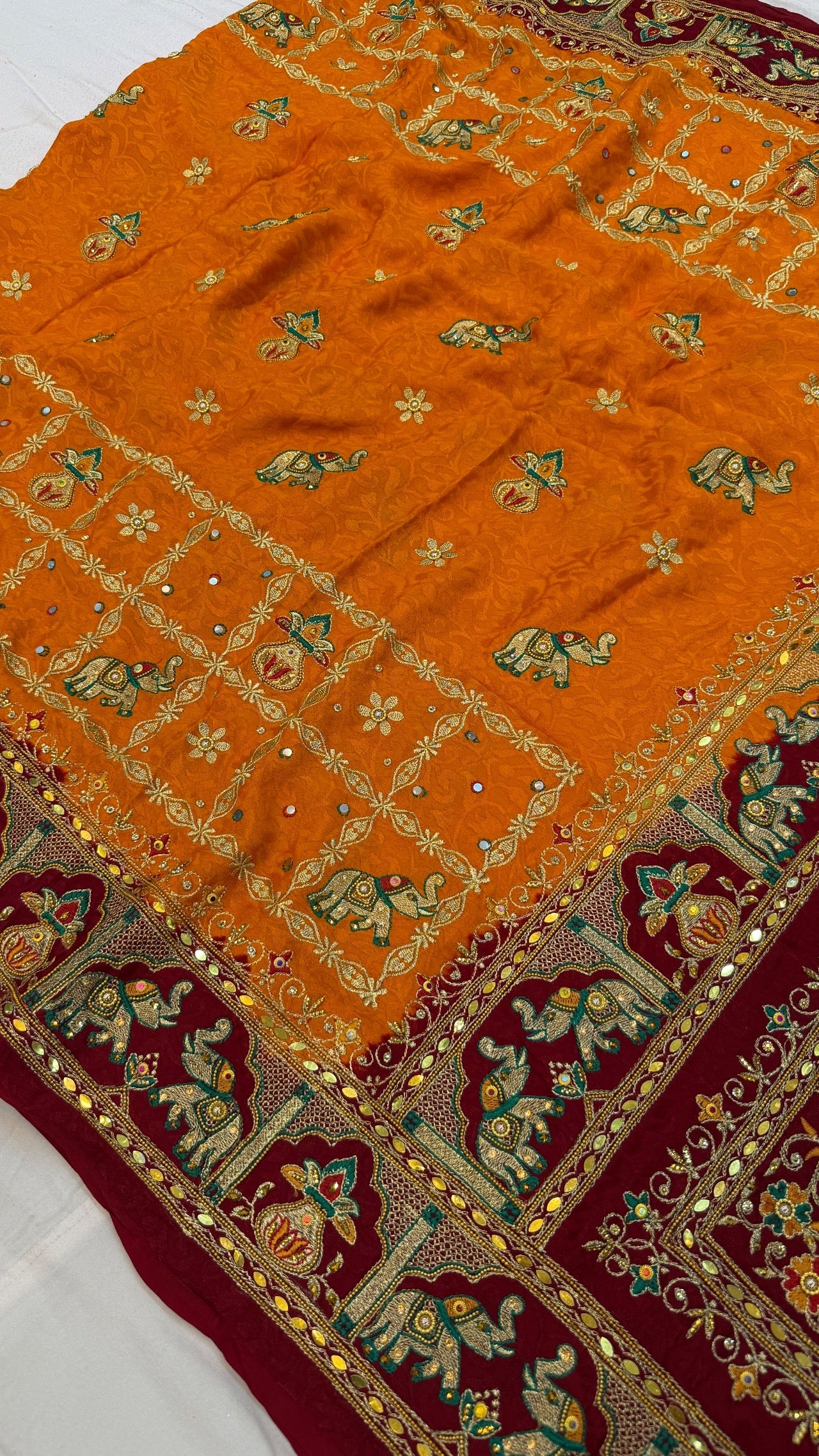 Kutchi Gharchola Saree (Gold x Maroon)