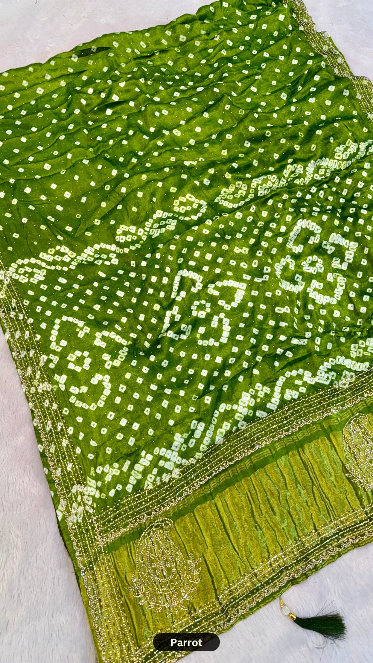 Handmade Bandhani Saree With Siroski Work