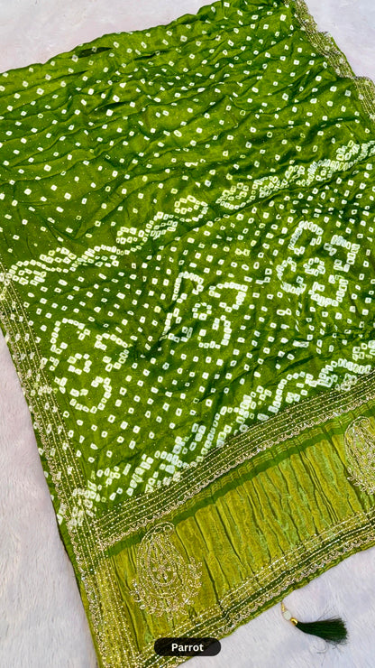 Handmade Bandhani Saree With Siroski Work