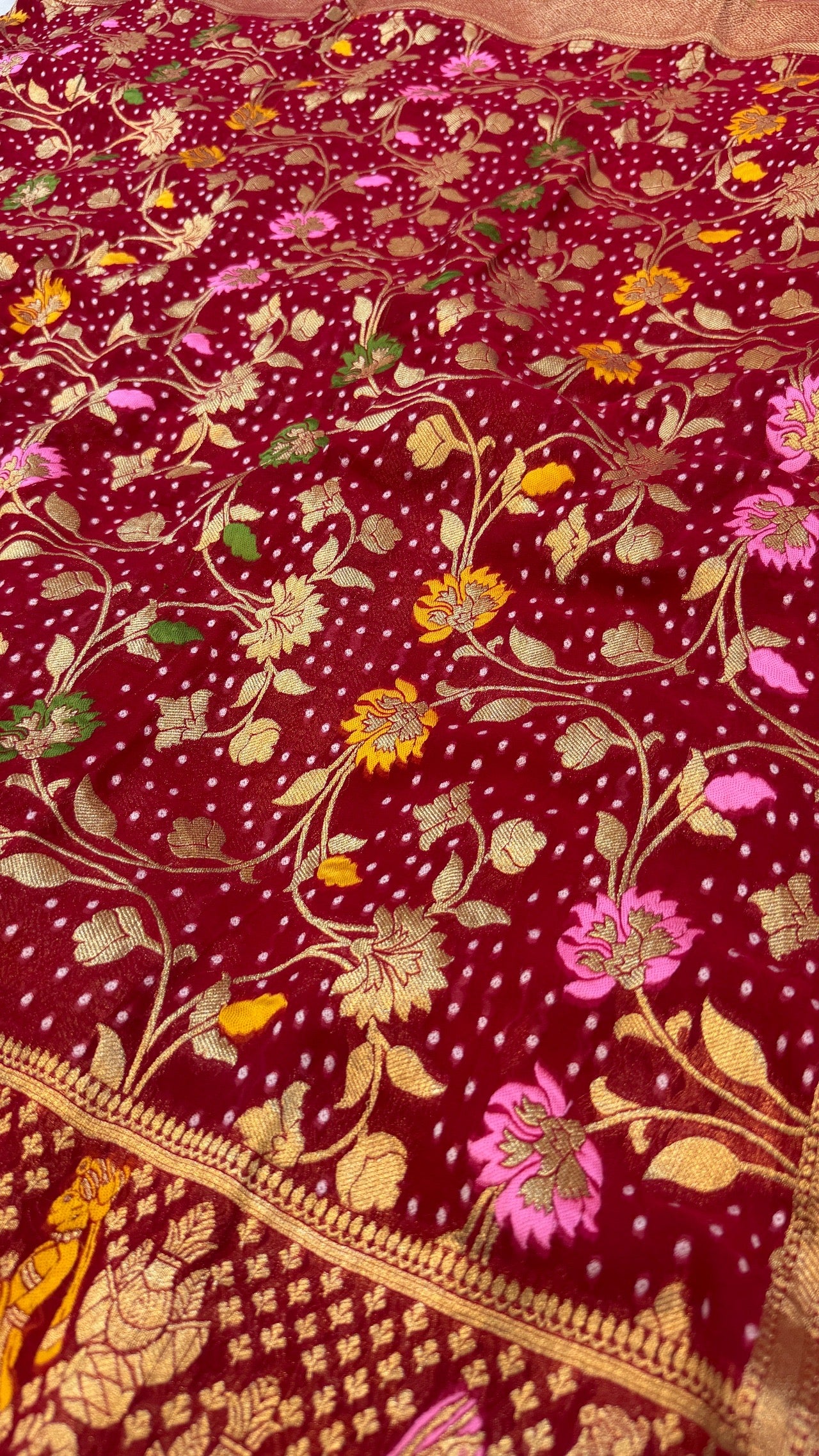 Minakari Bandhej Banarasi Saree (Georgette Junglo) Rani