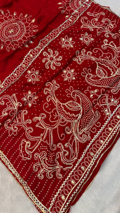 Royal Gottapatti Silk Bandhej Saree (RED-VS)