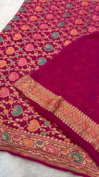 Exclusive Handwoven Original Neemzari Bandhani Saree (C)