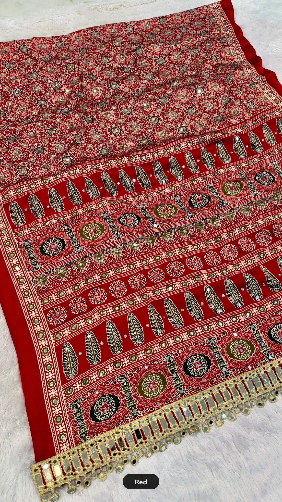 Ajrakh With 500+ Real Mirror & Latakan Saree Vol.01
